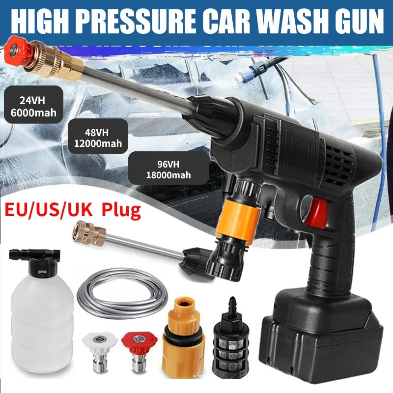 EU/US/UK Plug 30BAR Wireless High Pressure Water Gun for Car Washing Spray Cleaner Washer Cleaning Machine 6000/12000/18000mah