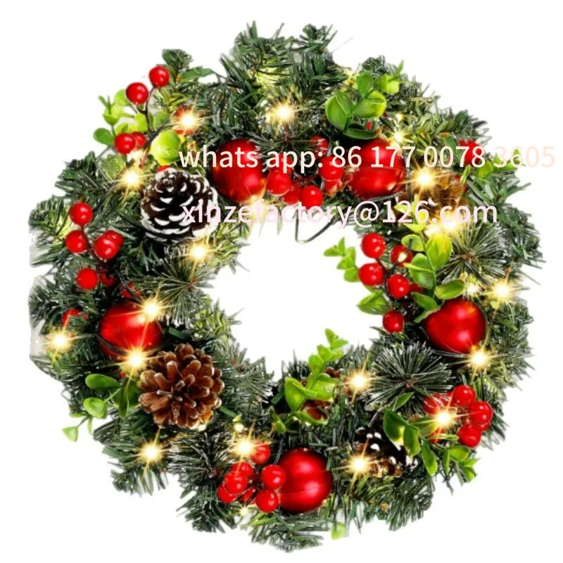 

Customizable Elegant Red Christmas Wreath LEDPVC Red Fruit Christmas Wreath Window Door Wall Ornament Decorations Home Halloween