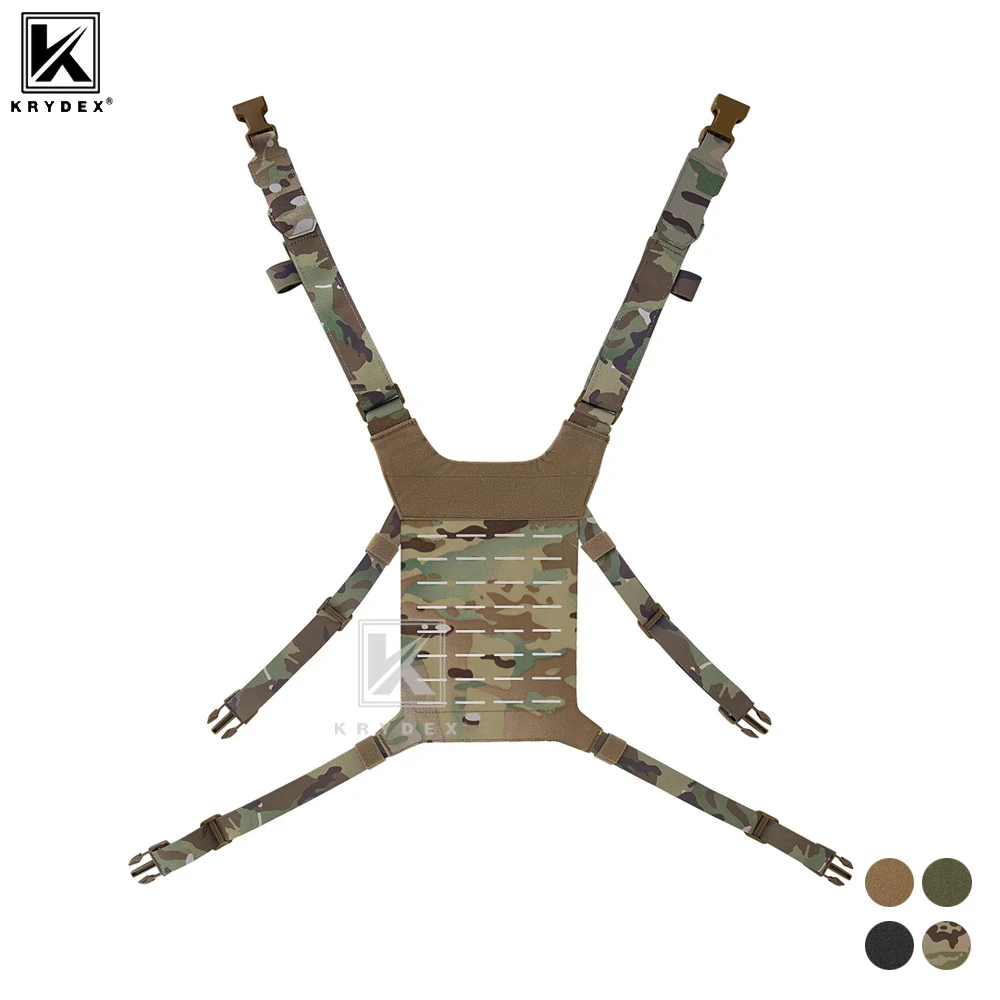 KRYDEX Tactical Chest Rig Shoulder Strap with Back MOLLE Panel Add-on Loading System Airsoft Gear Accessories