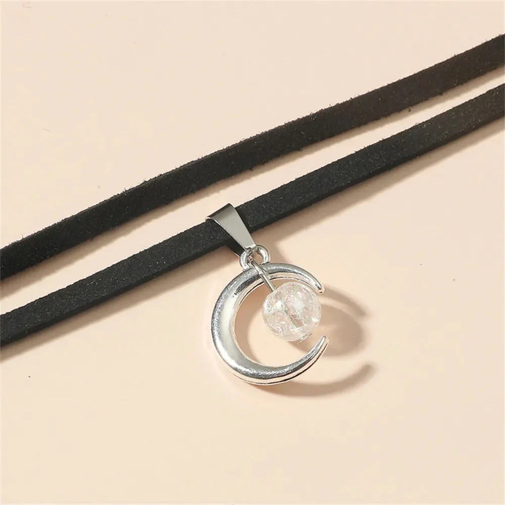 Modische Silberfarbene Mond-Anhänger-Halskette, Gotische Acrylperlen, Flanellkragen, Vintage-Schlüsselbeinkette, Choker, Kpop-Schmuck – Detail 4
