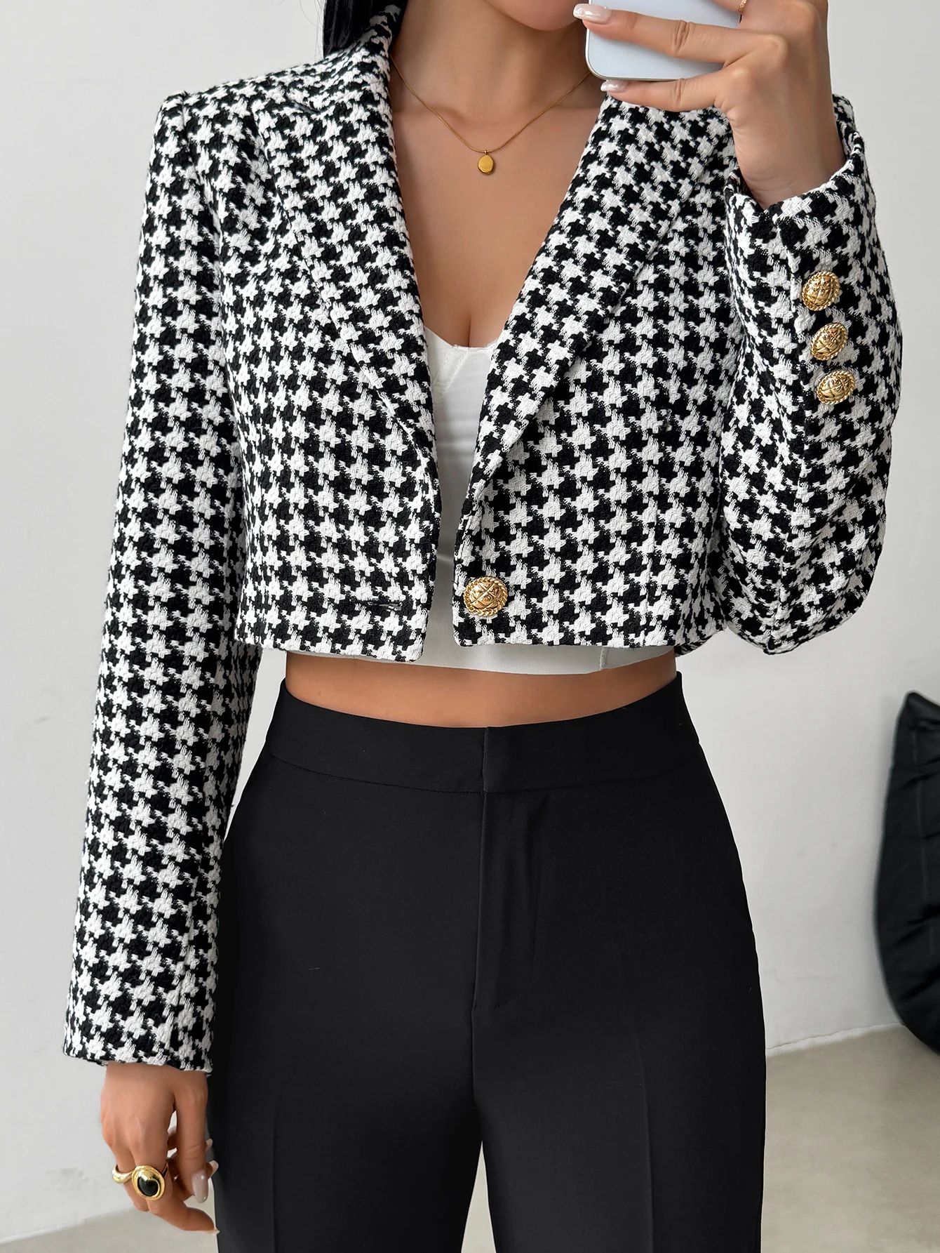 معطف من الصوف السميك المنقوش من القماش القطني للمكتب والتاريخ اليومي وموسم الخريف والشتاء ملابس خارجية غير رسمية أنيقة للأعمال