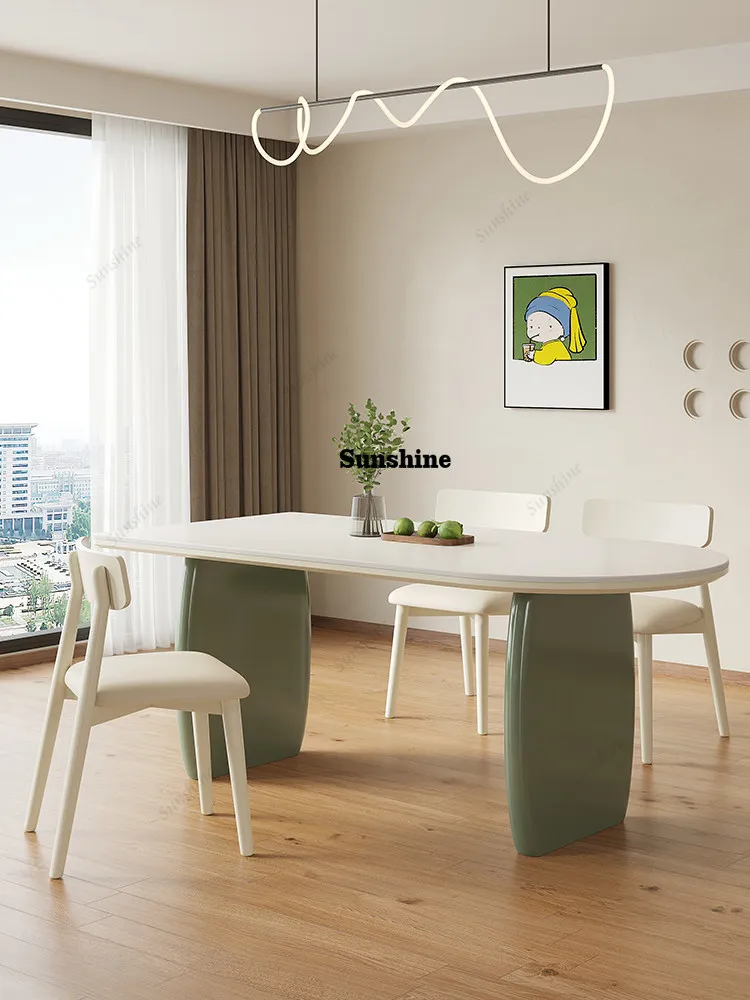 

Cream wind small fresh dark green pure white restaurant solid wood dining table