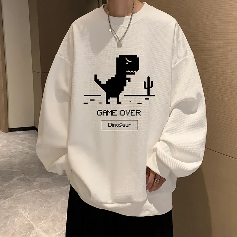 Funny Men's Oversized Hoodie White Walf Checks Hoodies for Men Fashion Dinosaur Print 5XL Man Casual Wear Hoody Male Sweatshirt