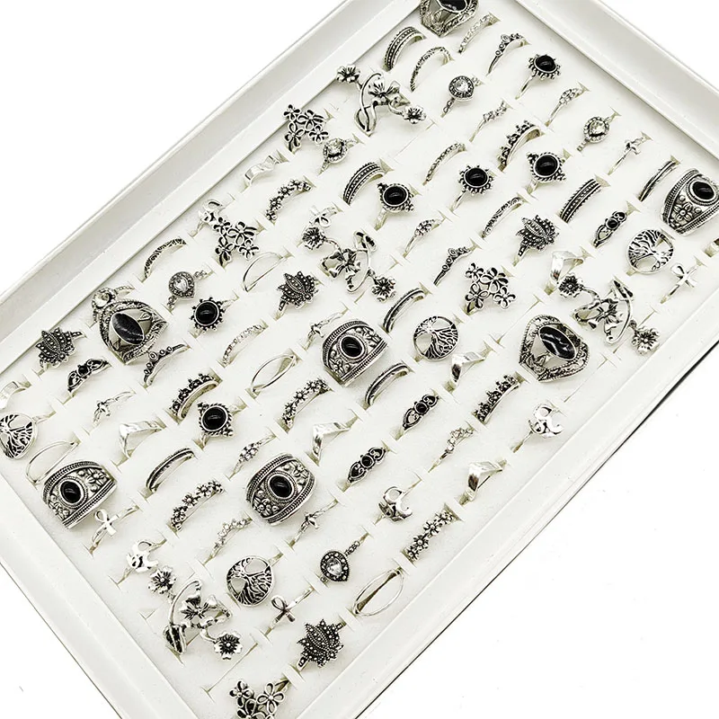 30 teil/los Großhandel Fabrik Vintage Shell Geschnitzte Blatt Finger Ringe Für Frauen Schwarz Emaille Große Blume Stern Mond Party Schmuck geschenk – Detail 19