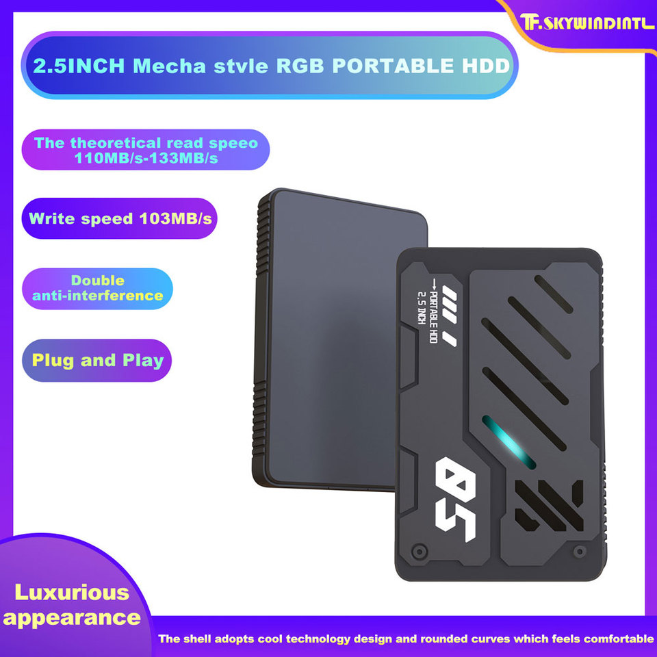 MECHA Style RGB External Hard Drive 2.5 inch USB 3.0 and type-C for PC Mac Desktop Laptop Office Equipment