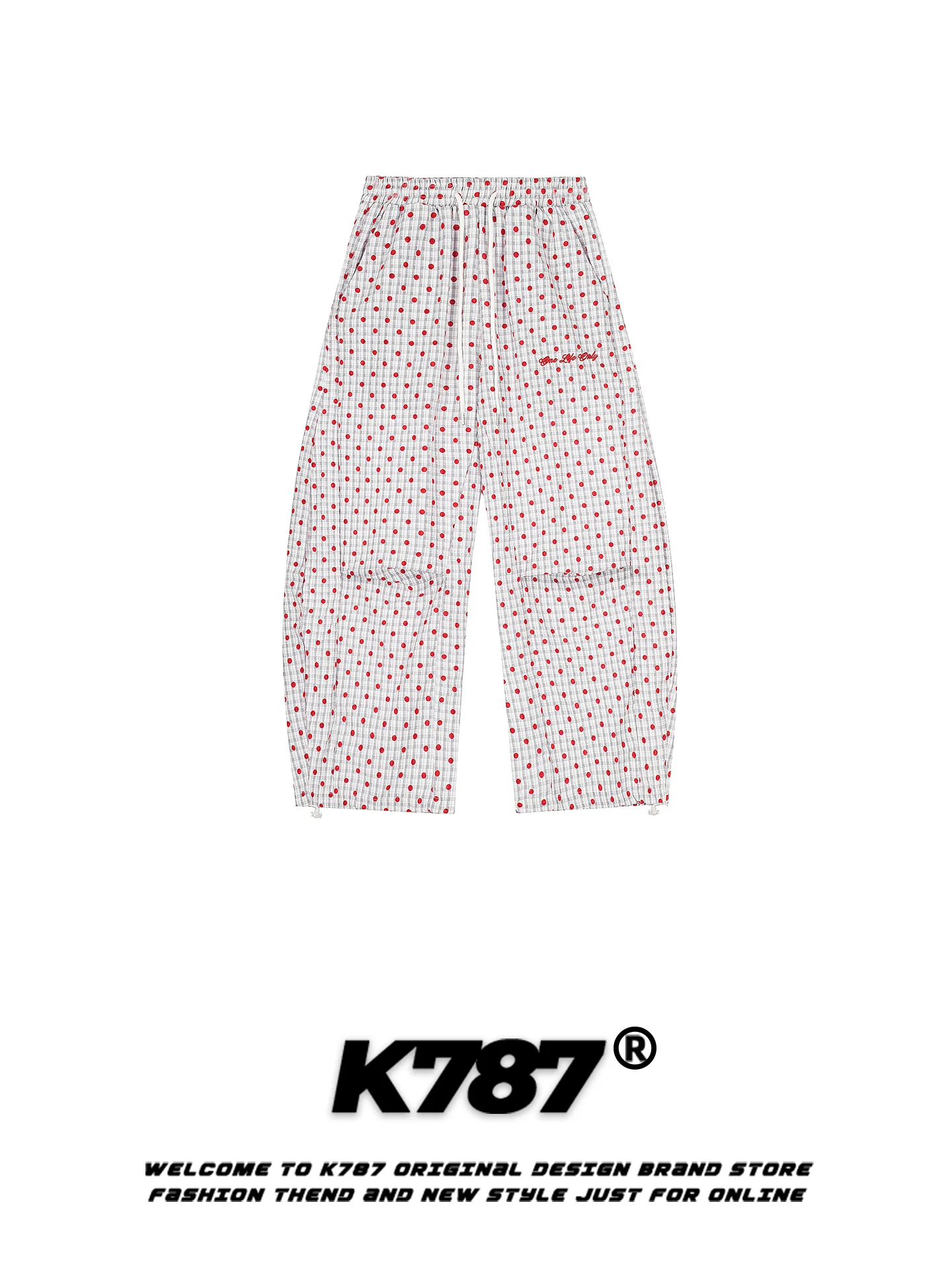 

K787 American Retro Polka Dot Plaid Casual Pants High Waist Wide Leg Floor Length Street Dance Pants for Men And Women