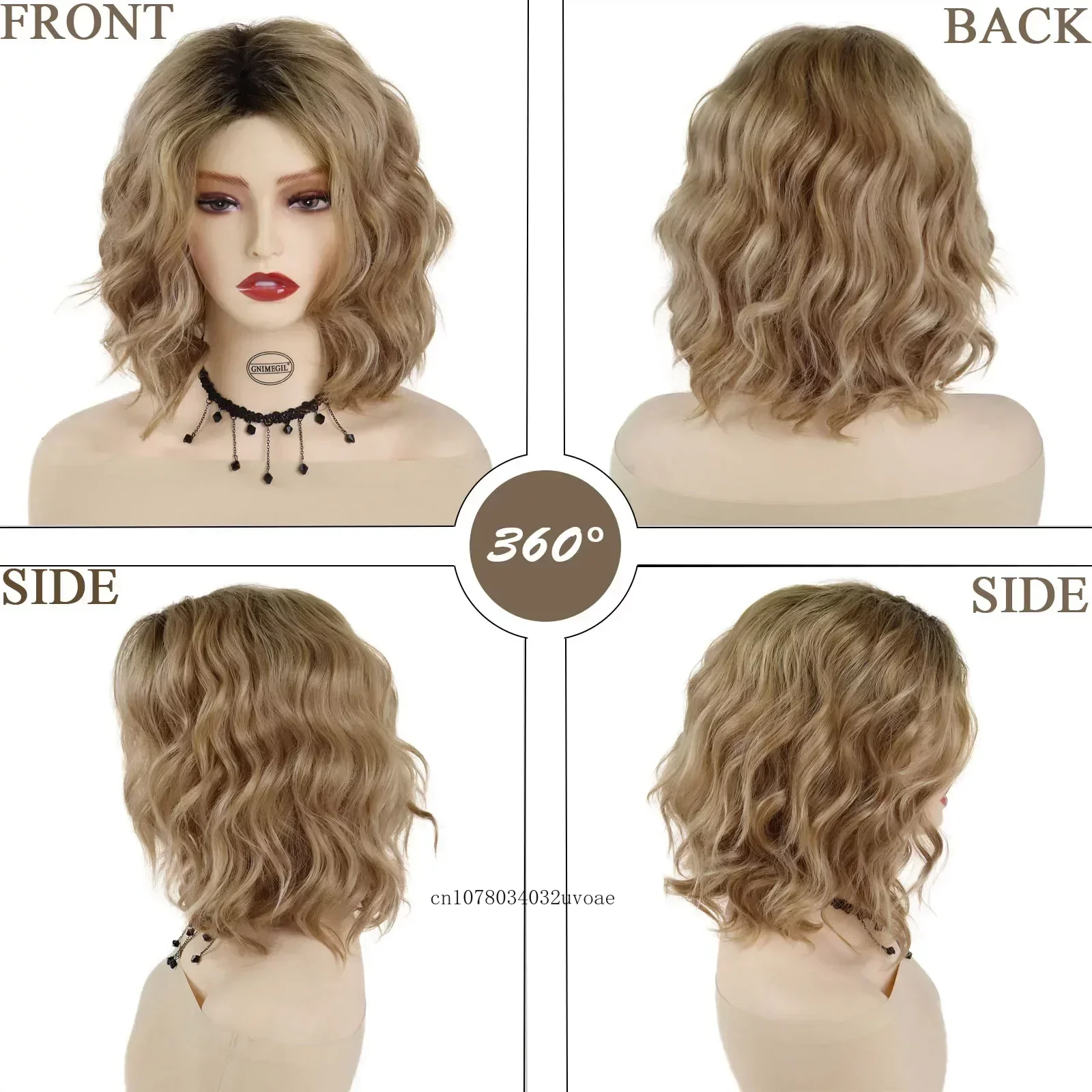 Synthetic Hair Short Curly Wigs White Women Dark Roots Honey Blonde Drag Wig Natural Wave Hairstyles Lady Wig with Side Bangs