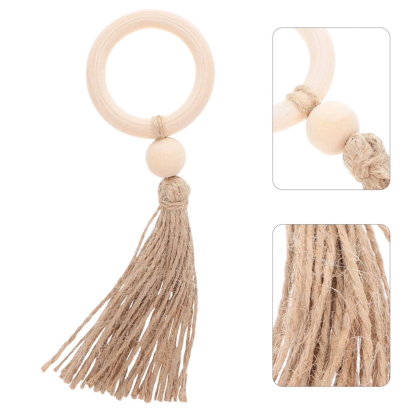 

6Pcs Rustic Wooden Napkin Rings Boho Tassel Design Farmhouse Table Napkin Holders for Banquet Dinner Party Seasonal Tabletop