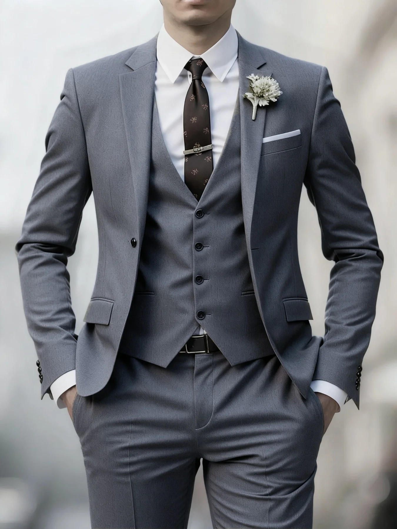 

Men's Stylish Prom Suit Single Breasted Solid Color 3-Piece Elegant Wedding Party Office Set