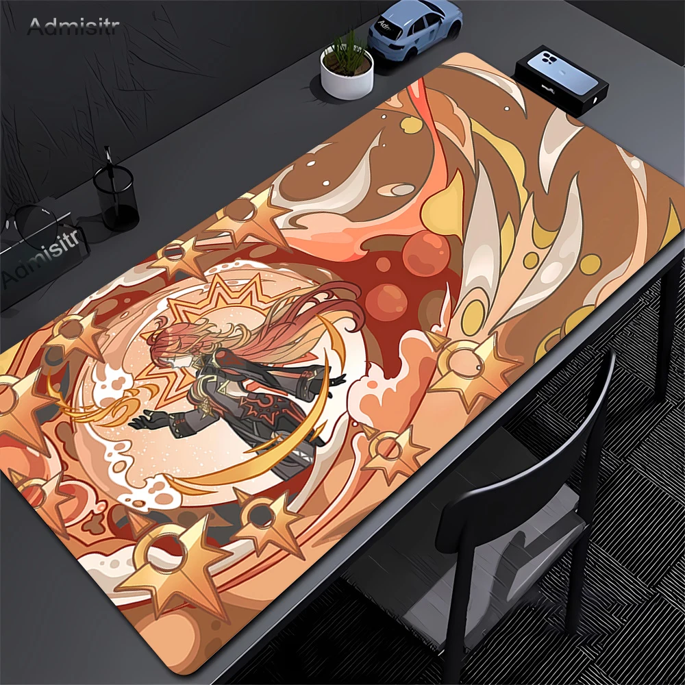แผ่นรองเมาส์ Genshin Impact Raiden Shogun แผ่นรองเมาส์ แผ่นรองโต๊ะพร้อมแผ่นรอง อุปกรณ์เสริมสำหรับเล่นเกม แผ่นรองคีย์บอร์ด Prime Gaming XXL