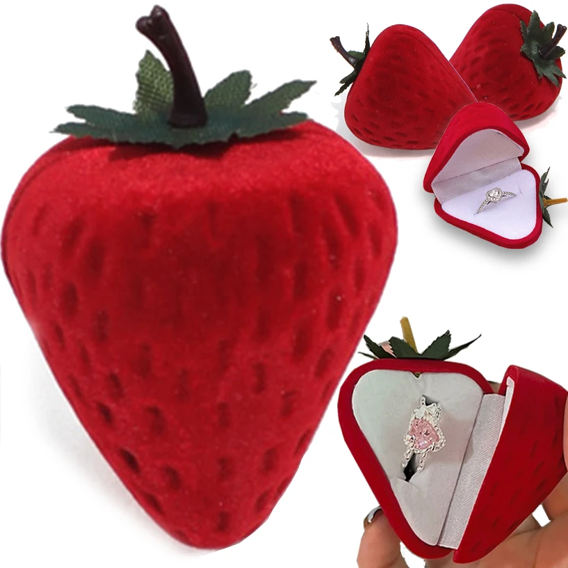 Strawberry Ring Box Jewelry Package Case Heart Box Wedding Party Earring Jewelry Display Boxes Engagement Ring Box Storage Case