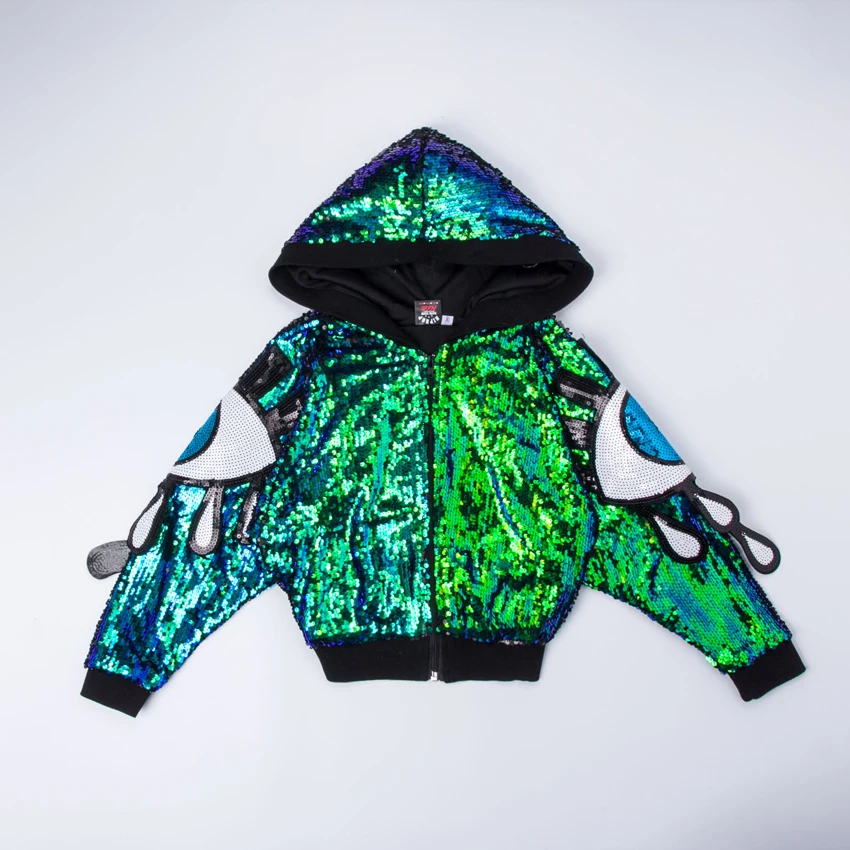 Hip Hop Street Wear große Augen Pailletten Jacke Kleidung Set koreanischen Stil Phantasie Kinder Student Mädchen Ballsaal Jazz Tanz kostüme