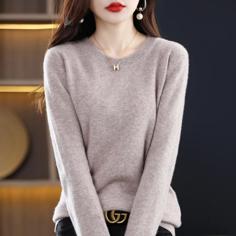 Autumn and winter new 100% pure wool cashmere sweater female O-neck pullover solid color casual knit top female Korean version