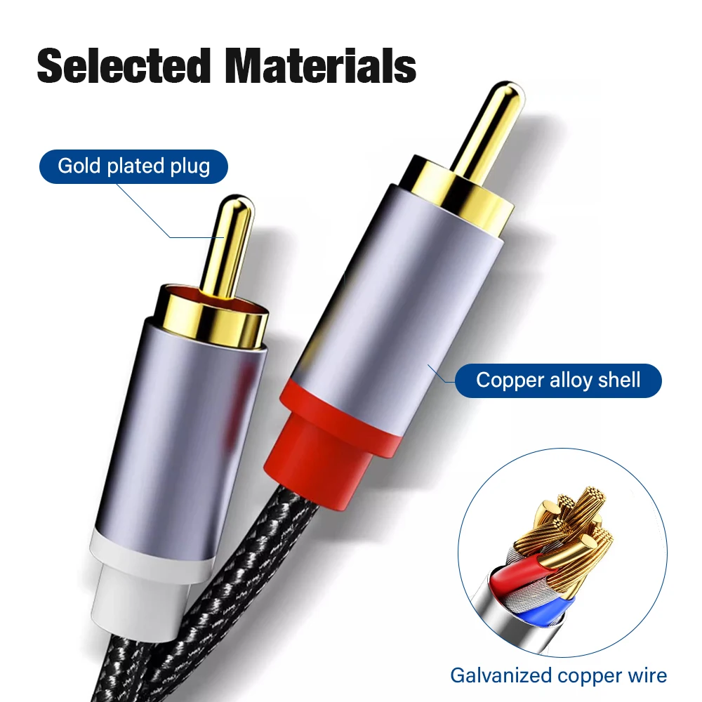 USB C إلى 2RCA محول كابل الصوت مطلية بالذهب نوع C إلى RCA جاك 3.5 مللي متر إلى RCA Y الفاصل AUX الحبل للمنزل مسرح مكبر للصوت DVD #6