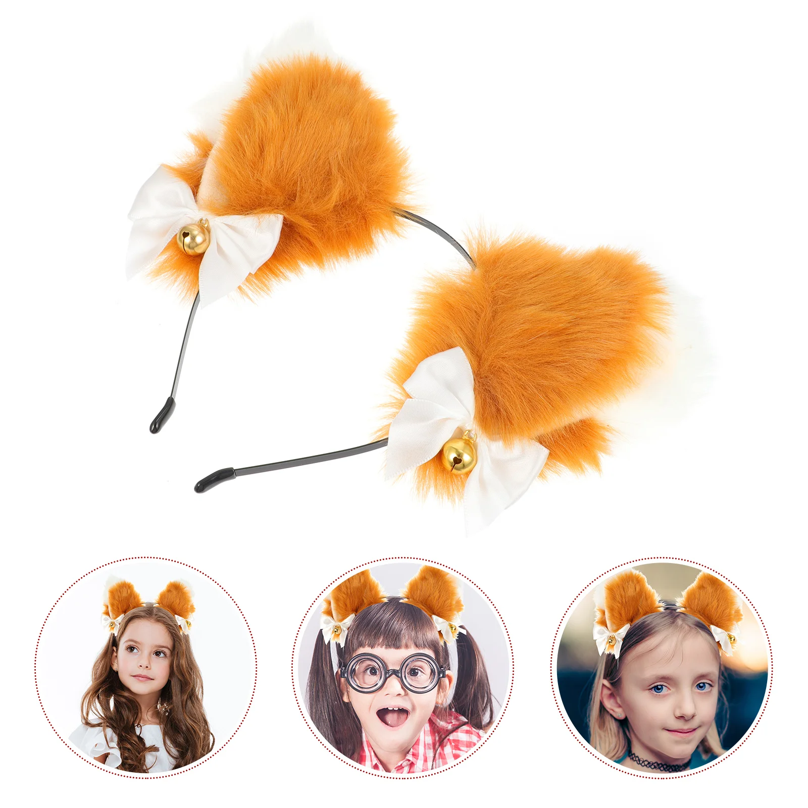 

2 Pcs Cat Ear Bell Headband Animal Ears Headdress Party Costume Prop Adorable Cosplay Hairband Hoop Fabric Themed