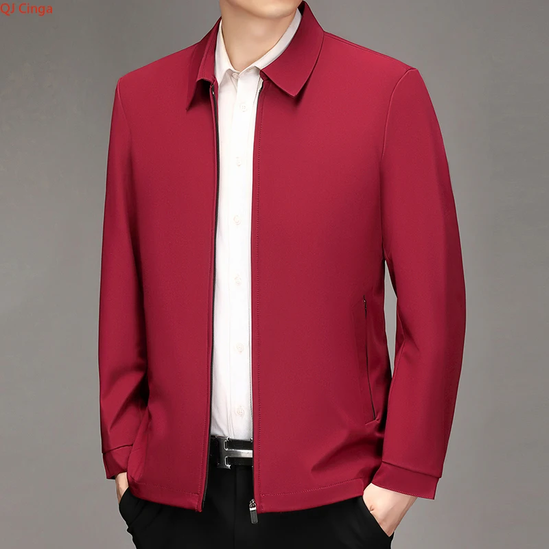 2026 New Men's Black Long-sleeve Collared Jacket, Zipper-controlled Switch Red Casual Coat, Navy and Khaki Tops. - view 3