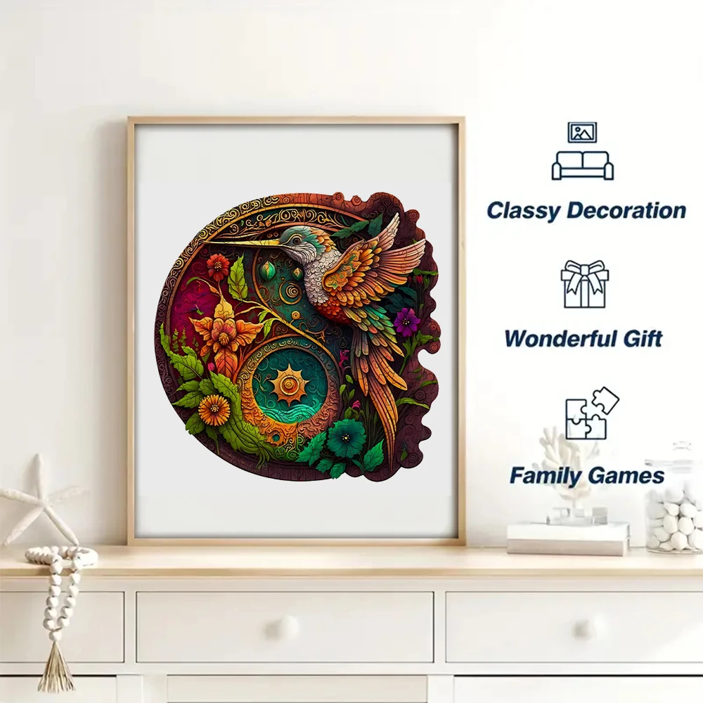 Jigsaw PuzzleHummingbird Disc Wooden Colorful, Alien Shape Animal Jigsaw Puzzle Adult Stress Relief Super Difficult EducationaL