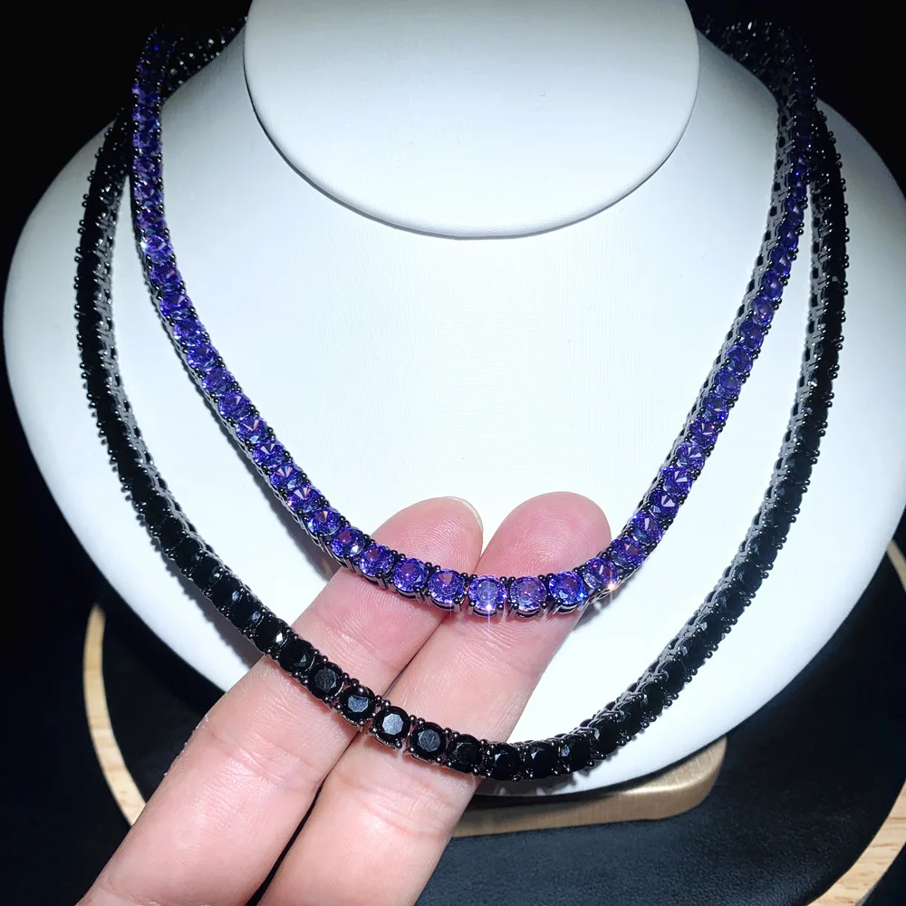

5mm wide Hip Hop Bling Iced Out Full Drill Tennis Chain Necklace for Men Rapper Jewelry Black Gold Color