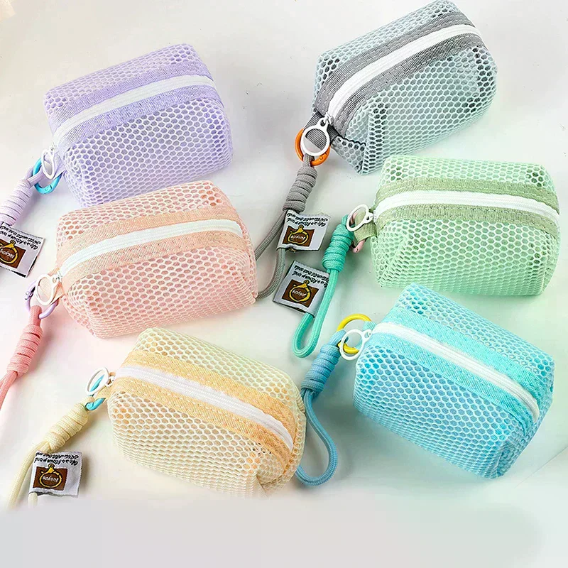 

Портативная мини-квадратная сетчатая косметичка, многофункциональная сумка для хранения мелочей с застежкой-молнией, кошелек для монет, косметический органайзер