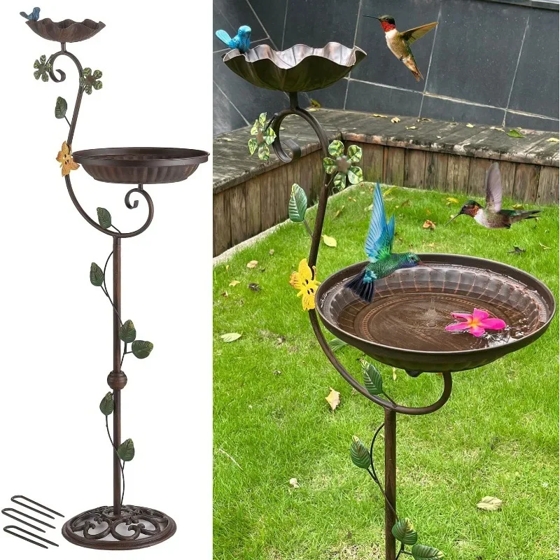 DSA retro old outdoor wrought iron bird feeder bird bathtub display decoration with floor insert garden decoration