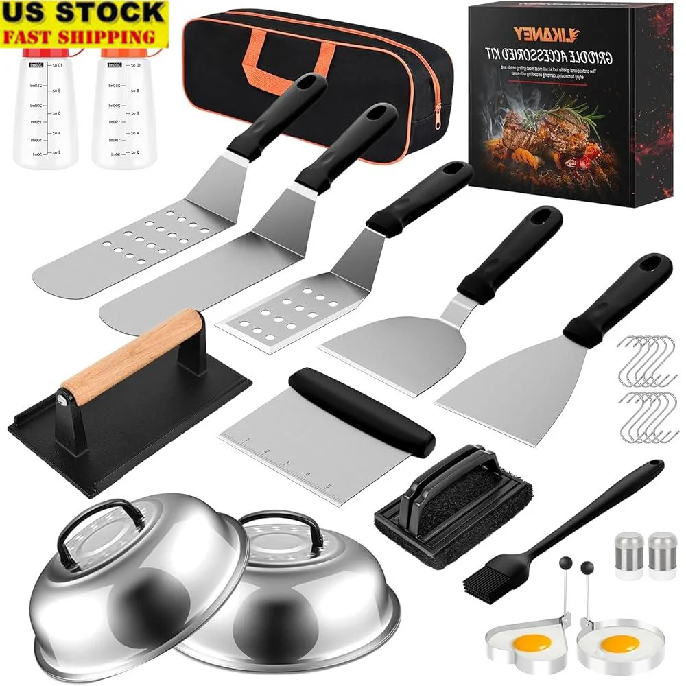 

28PCS Griddle Accessories Kit BBQ Tool Set Stainless Steel grilling spatula scraper press cover squeeze bottles flat top grill