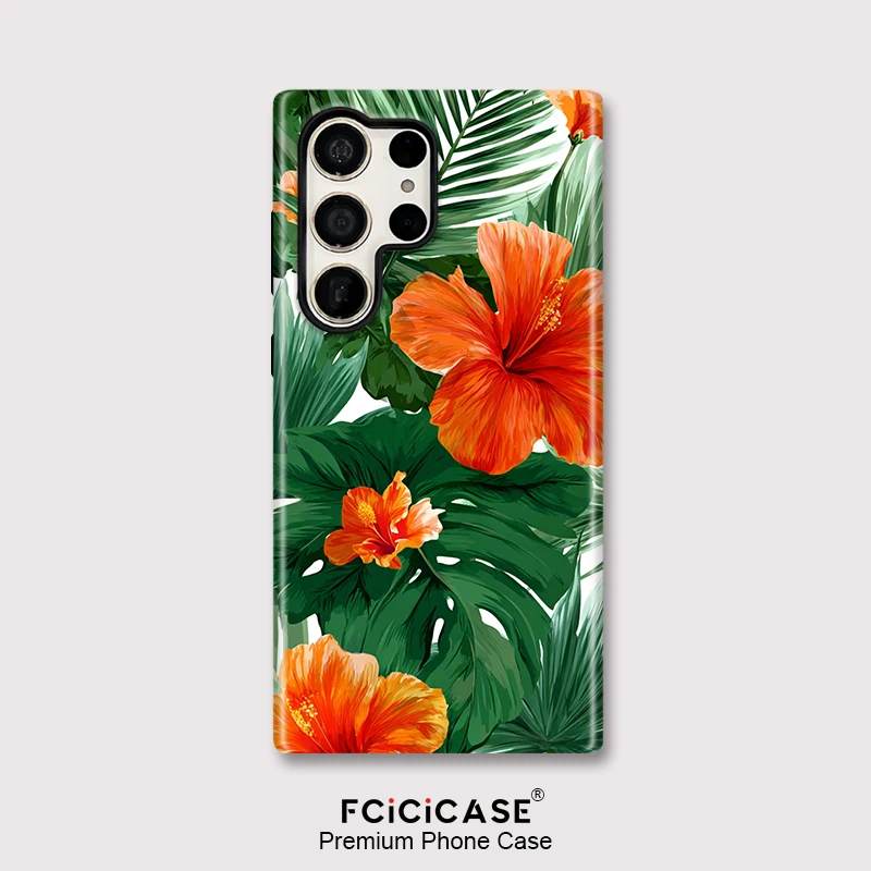 Fcicicase A56 5G Flower Leaves Phone Case For Samsung Galaxy A26 A36 A16 S23 S24 Plus S25 Ultra S20 FE Matte Silicone TPU Cover