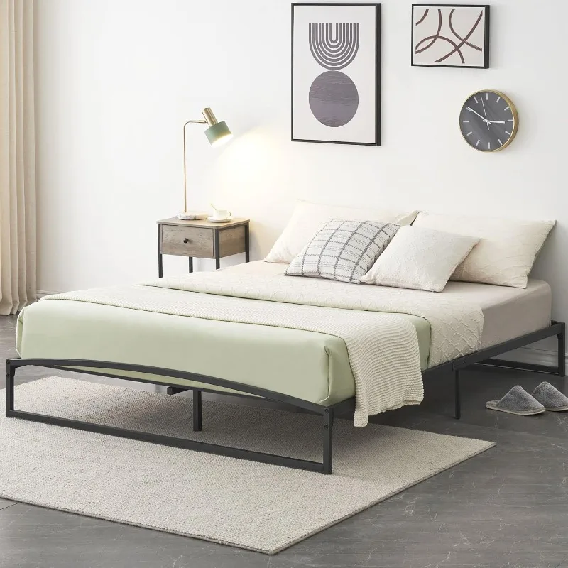 10 Inch Full Size Platform Metal Bed Frame Low Profile with Storage, Mattress Foundation, No Box Spring Needed