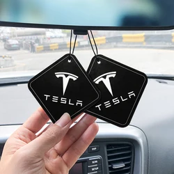 2Pcs Car badge Air Freshener Auto Interior Rearview Mirror Pendant Emblem Accessory For Tesla Model 3 Model S X Model Y Roadster