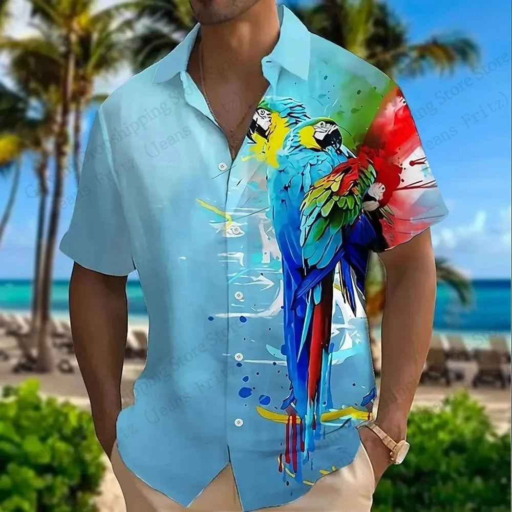 Art Parrot Painting 3d Print Shirts Men Women Fashion Summer Hawaiian Shirt Short Sleeve Beach Shirt Vocation Blouse Men Clothes