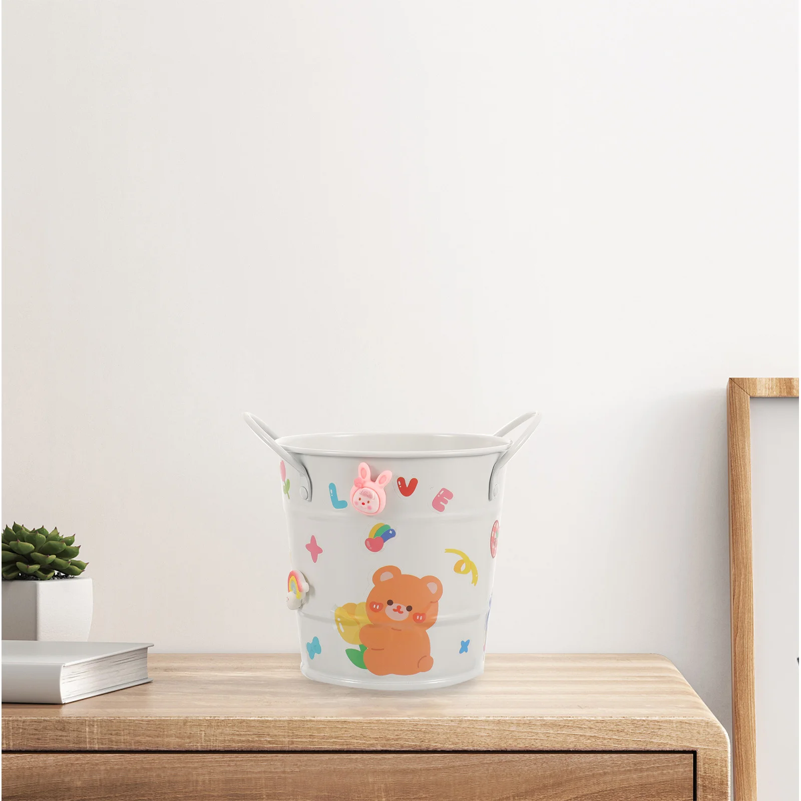 Iron Desktop Pen Organizer with Big Opening Retro Design for Office Study Bedroom Stationery Storage Holder Makeup Brush