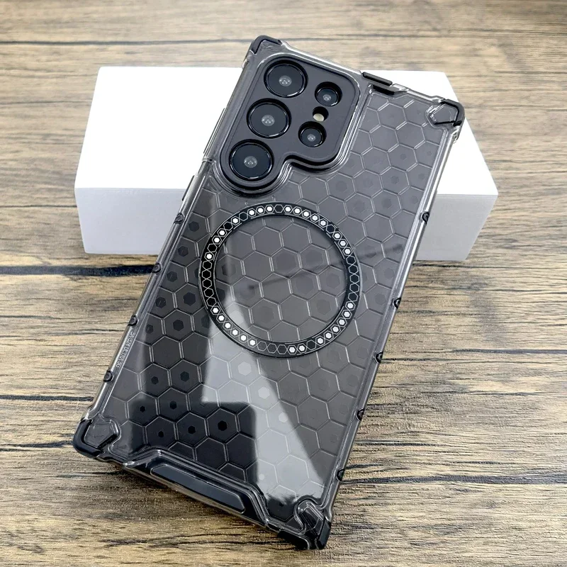 حافظة مضادة للصدمات على شكل قرص العسل لهاتف سامسونج جالاكسي S25 S24 S23 Ultra Plus A55 A35 5G S 25 24 23 لغطاء شحن Magsafe