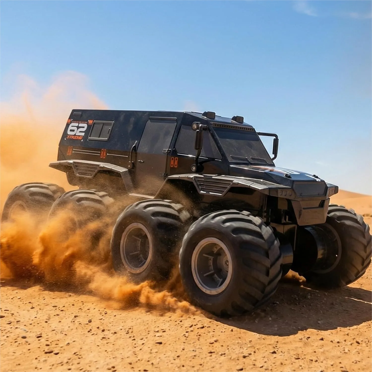 

1:12 Large Amphibious Remote Control Car Monster Truck 8WD All Terrain RC Toy for Kids with 7.4V Battery 40-Min Playtime Plastic Black