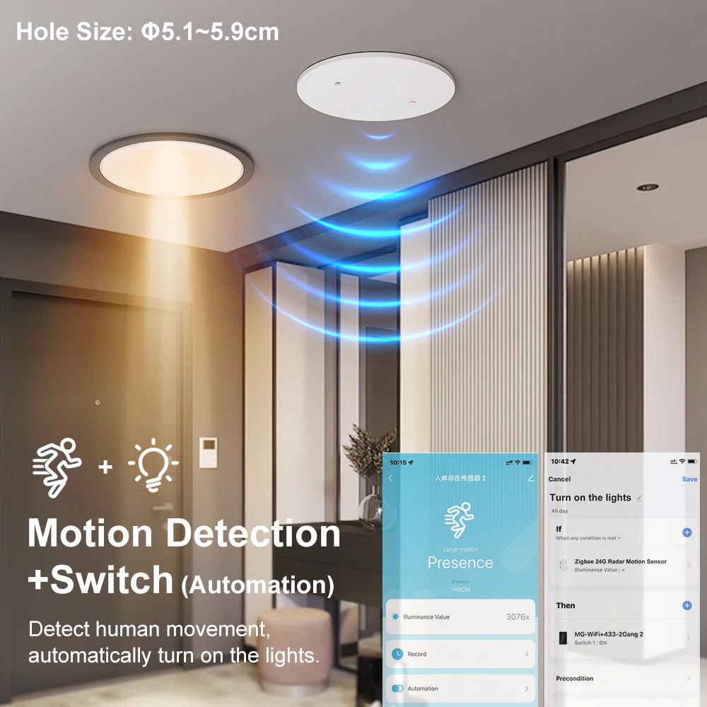 Zigbee 3.0 Motion Sensor 24GHZ MmWave Human Body Presence Sensor For Light Switch Luminosity Detection 110/220V Tuya Smart Home