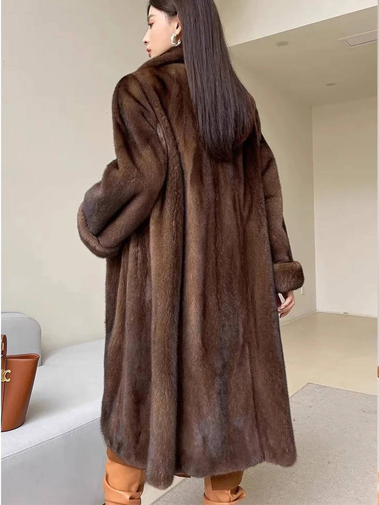 High Quality Luxury Long Fur Coat Women Winter Thick Warm Furry Outwear Faux Mink Fur Coat Pocket Lapel Fluffy Overcoat Elegant