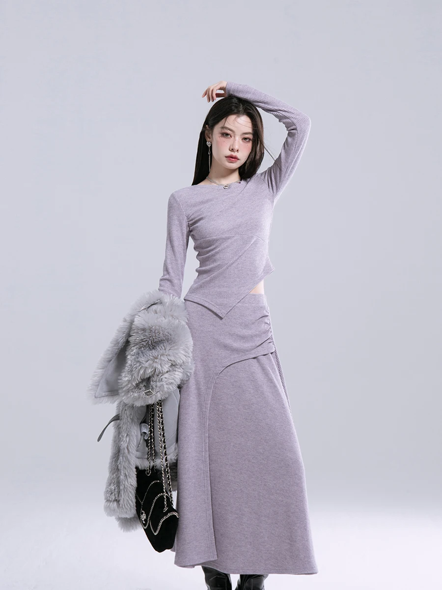 

Костюм-двойка COTRE: Вязаный плиссированный комплект с бусинами, цвет ванильно-фиолетовый, весенний, повседневный, модный, женский, из полиэфирного волокна