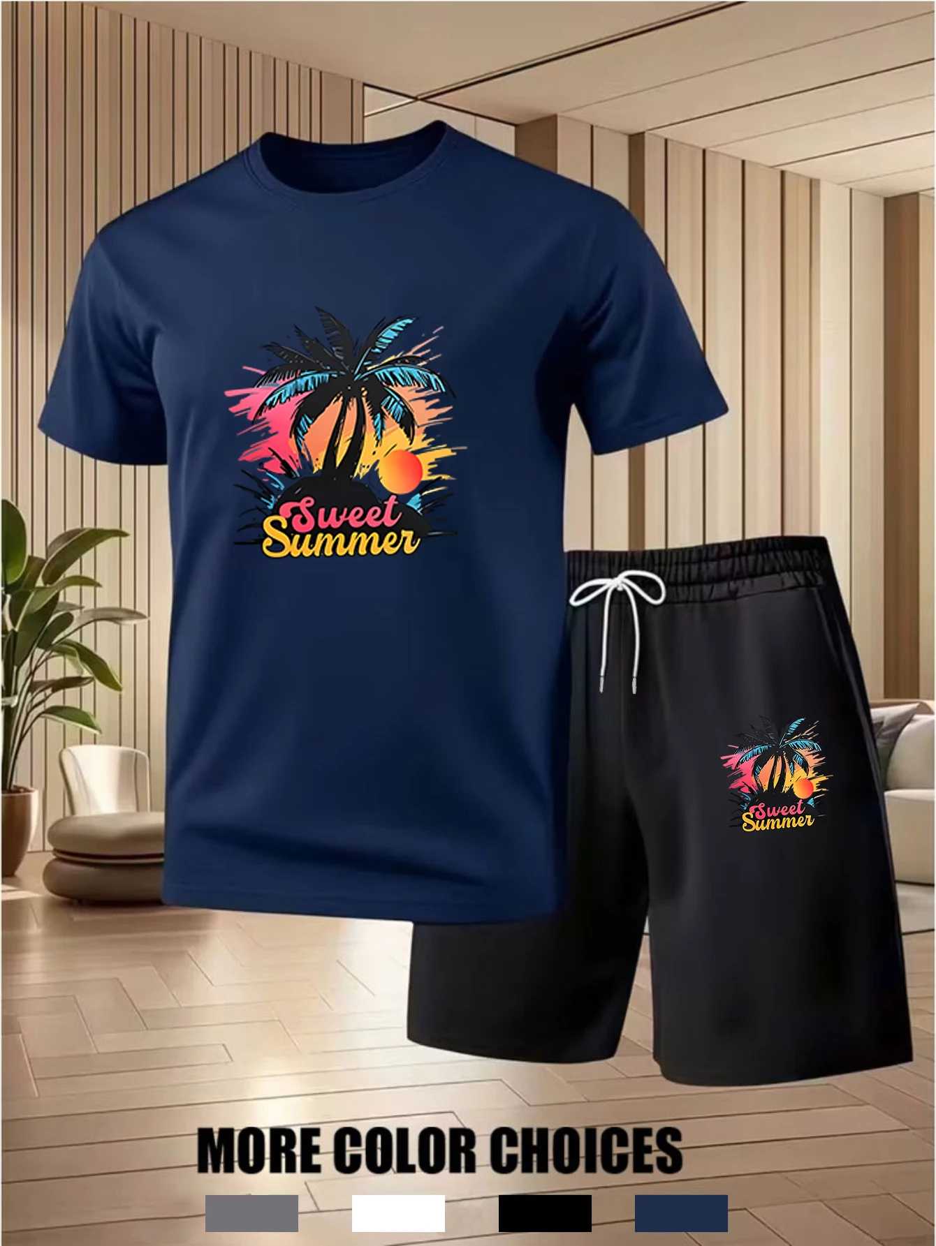 

Men's Summer Fashion Trendy Casual Sports Two-Piece Set: Short Sleeve T-Shirt and Shorts