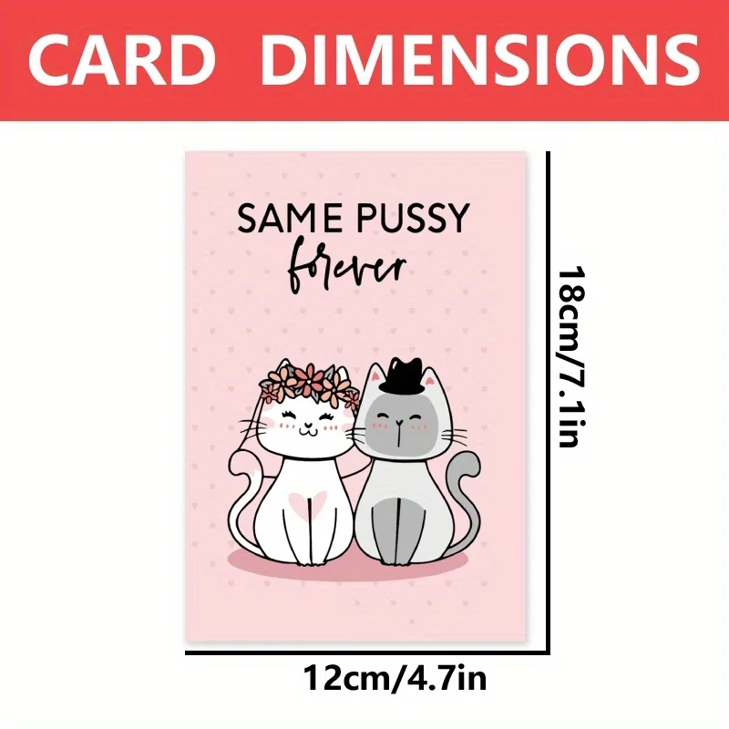 1pc, funny wedding card, wedding anniversary card, happy Valentines day card, cute cat card, for wife, husband.