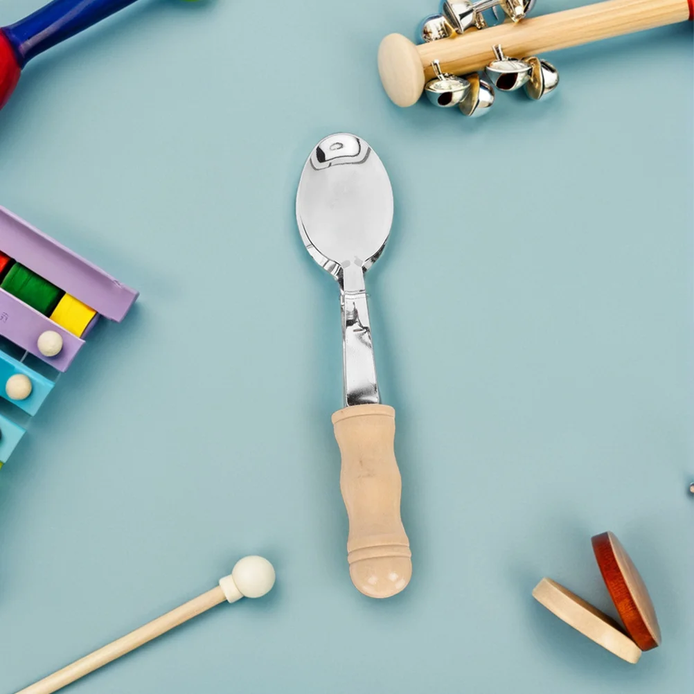 

2 Pcs Spoons Handle Percussion Music Baby Musical Toys Instruments Wood Metal Fun Child Folk Kids'
