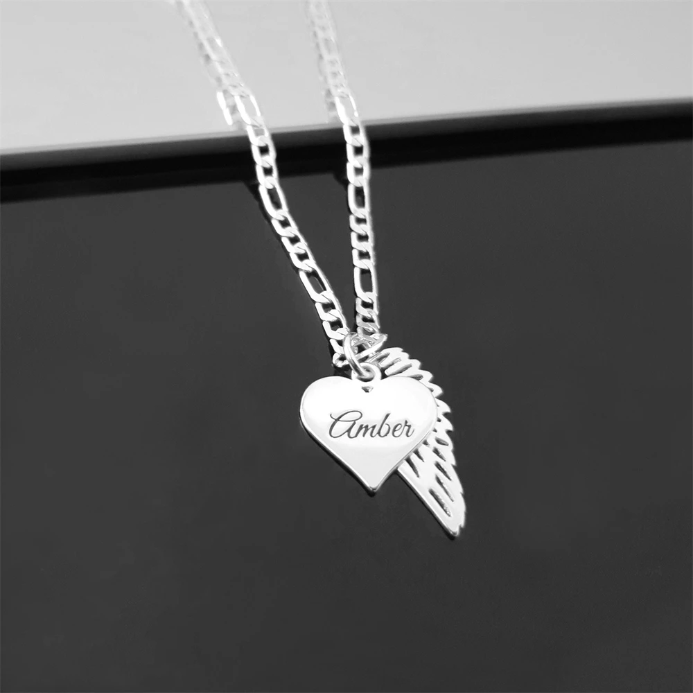 

Custom Heart Name Necklace Personalized Stainless Steel Jewelry Angel Wings Necklaces For Women Customized Gift