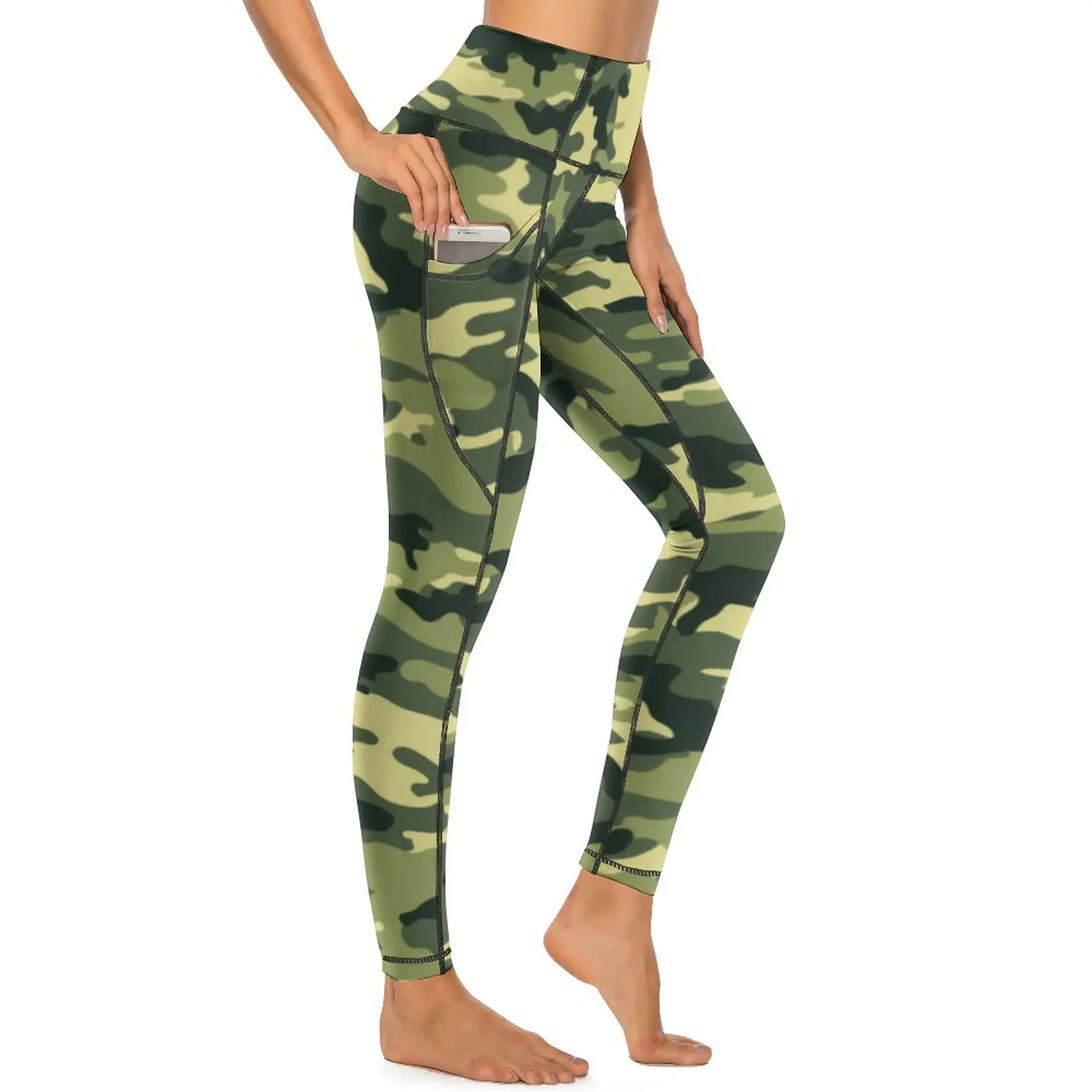 Woodland Camouflage Leggings Sexy Army Camo Print Push Up Yoga Pants Breathable Stretch Leggins Custom Fitness Sport Legging