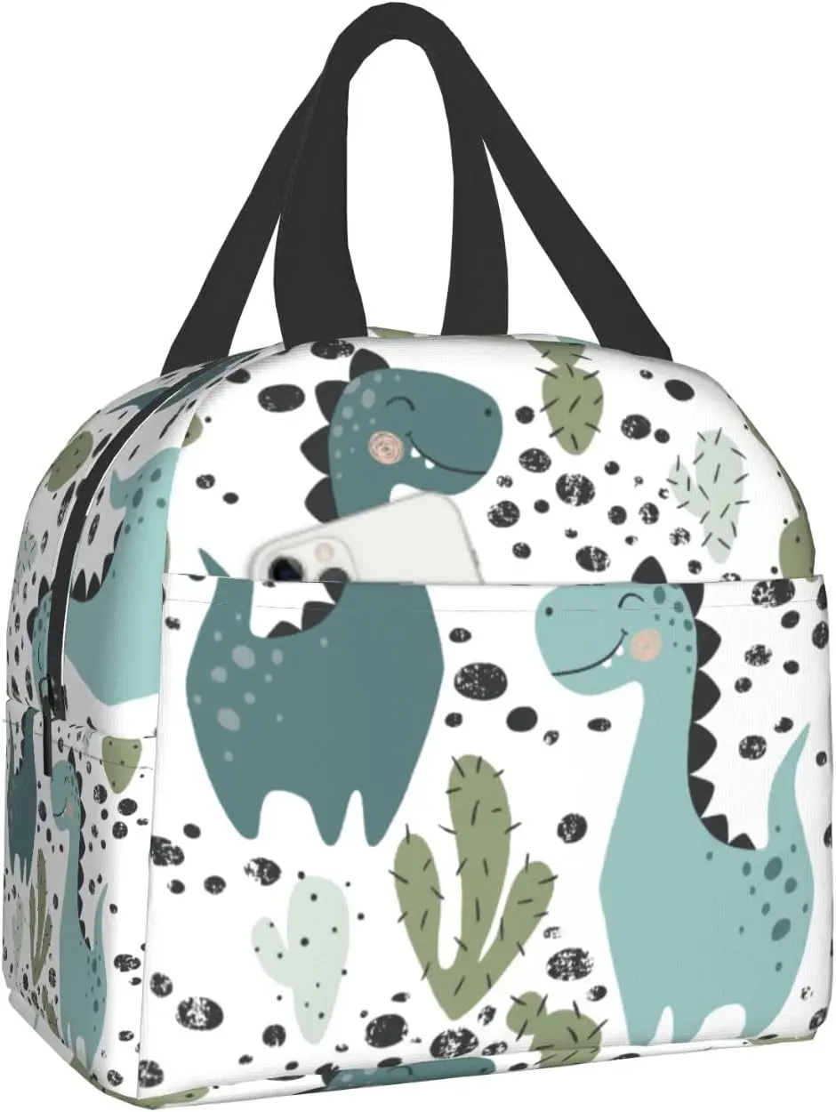 

Dinosaur Cactus Lunch Bag Waterproof Insulated Lunch Cooler Tote Bag Soft Lining Keeps Food Fresh In School Lunchboxes