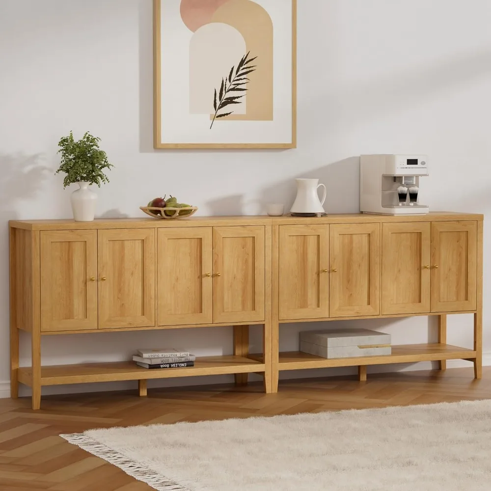 

Farmhouse Sideboard Buffet Cabinet Set of 2 with 4 Doors, Large Storage Cabinet with Open Storage and Adjustable Shelf, Wooden C