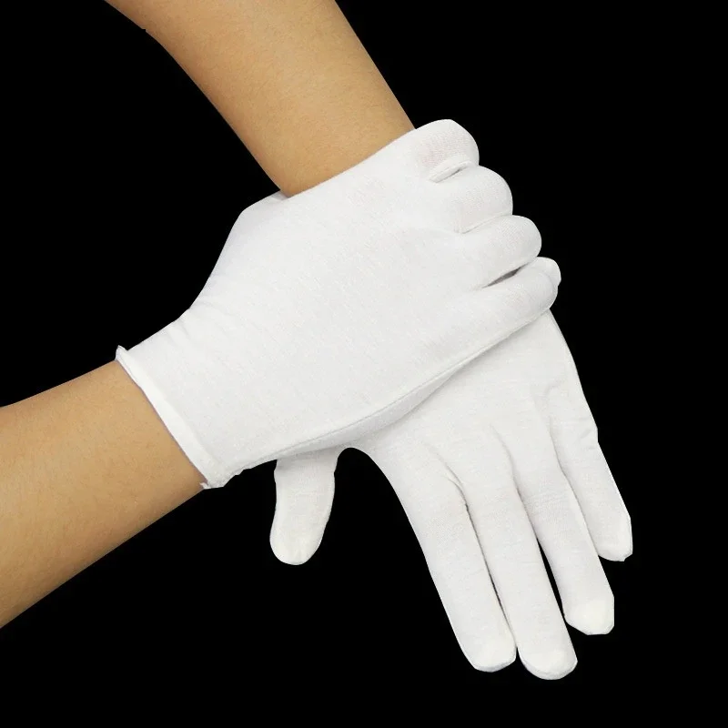 1 Pair White New Full Finger Men Women Etiquette White Cotton Gloves Waiters/Drivers/Jewelry/Workers Mittens Sweat Gloves