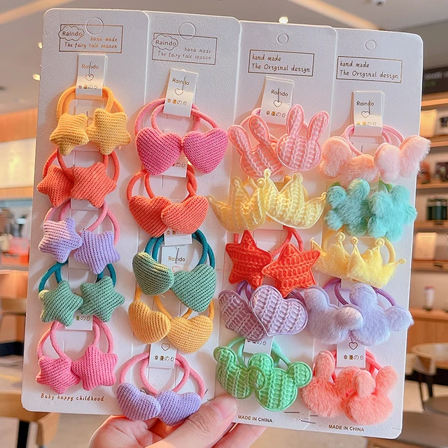 10/20 szt./zestaw Dziewczęce urocze gumki do włosów z pomponami, kwiatkami i serduszkami, miękkie gumki scrunchies dla niemowląt, gumki do włosów w cukierkowych kolorach dla maluchów