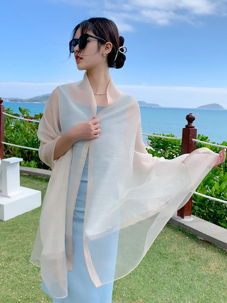 Летний шифоновый хиджаб, женский шелковый шарф, Однотонный женский бриллиантовый головной платок, парео для пляжа