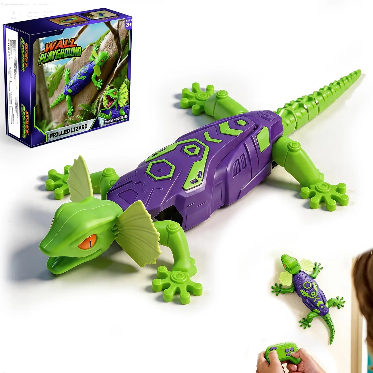 2.4G RC Wall Climbing Gecko Lizard Toy Vacuum Suction LED Eyes Dual Mode Floor Wall 360 Rotation Prank Gift for Kids Boys