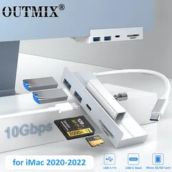 Clip-type USB 3.0 HUB for iMac 2020-2022 Aluminum External Multi 5Port USB Splitter Adapter with SD/TF Card for Unibody Computer