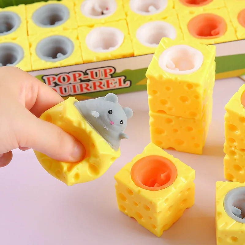 Stress-relieving Pet Cheese Mouse Cheese Pinch Fun Stress Ball Vent Squirrel Cup Prank Toy Antistress Toy Small Toys Fidget Toy