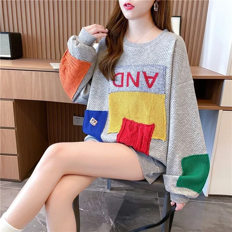 Pullover da donna girocollo a contrasto di colore Top anni '90 Vintage Estetico Sport Kpop Designer Emo Novità Felpa casual da donna