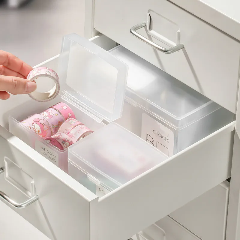 

Stationery Holder Storage Box for Kawaii White Color Transparent Plastic Small Items Clip Memo Pad Arrange Organizer with Cover